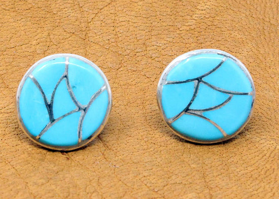 Zuni Turquoise Inlay Button Earrings by Lucio
