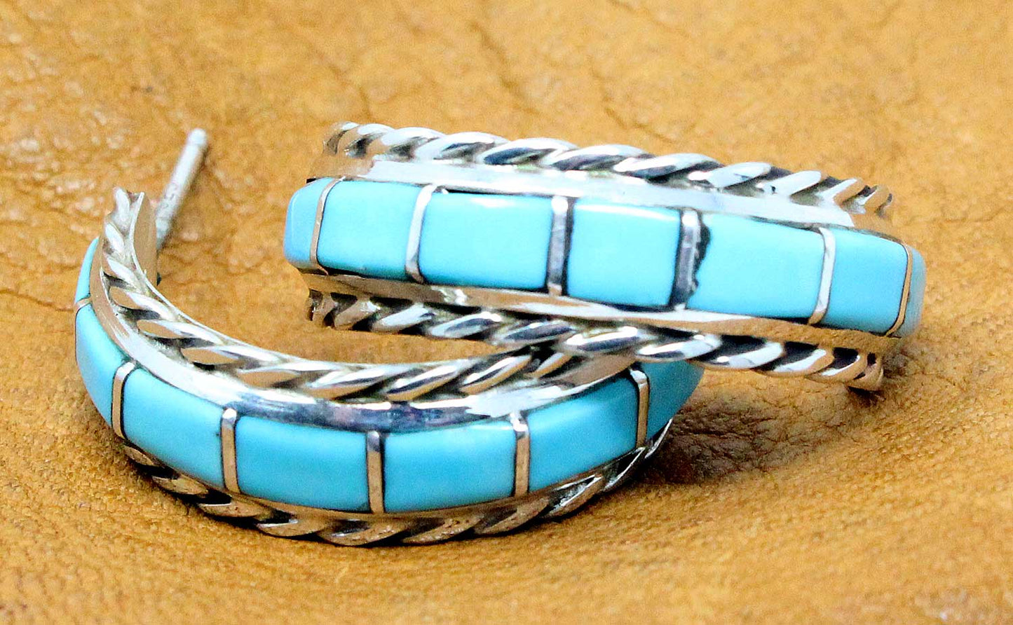 Load image into Gallery viewer, Zuni Turquoise Hoop Earrings by Chavez
