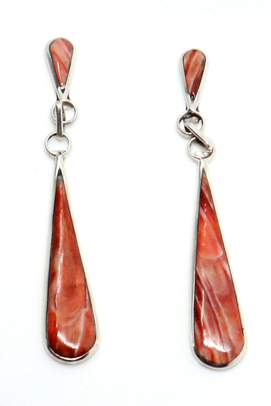 2" Zuni Silver & Red Spiny Oyster Tear Drop Dangles