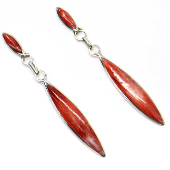 Load image into Gallery viewer, 2&amp;quot; Zuni Silver &amp;amp; Red Spiny Oyster  Dangles
