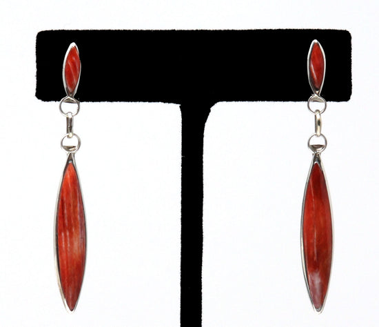 2" Zuni Silver & Red Spiny Oyster  Dangles