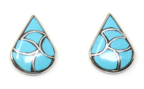 Load image into Gallery viewer, Silver &amp;amp; Turquoise Tear Drop Studs
