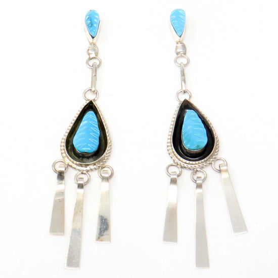 Load image into Gallery viewer, Zuni Silver &amp;amp; Turquoise Dangle Earrings By Walala
