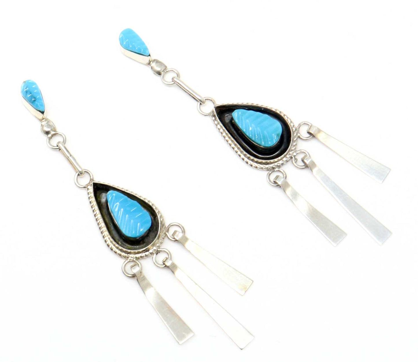 Load image into Gallery viewer, Zuni Silver &amp;amp; Turquoise Dangle Earrings By Walala
