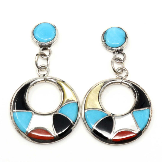 Zuni Multi-Color Channel Inlay Dangle Earrings
