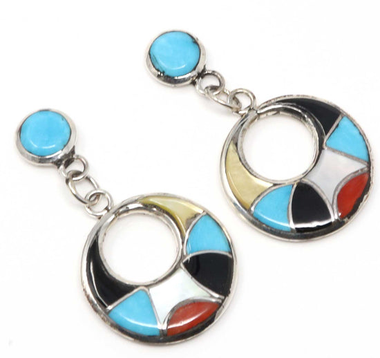 Load image into Gallery viewer, Zuni Multi-Color Channel Inlay Dangle Earrings
