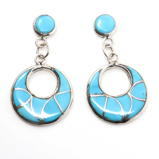 Zuni Turquoise  Channel Inlay Dangle Earrings