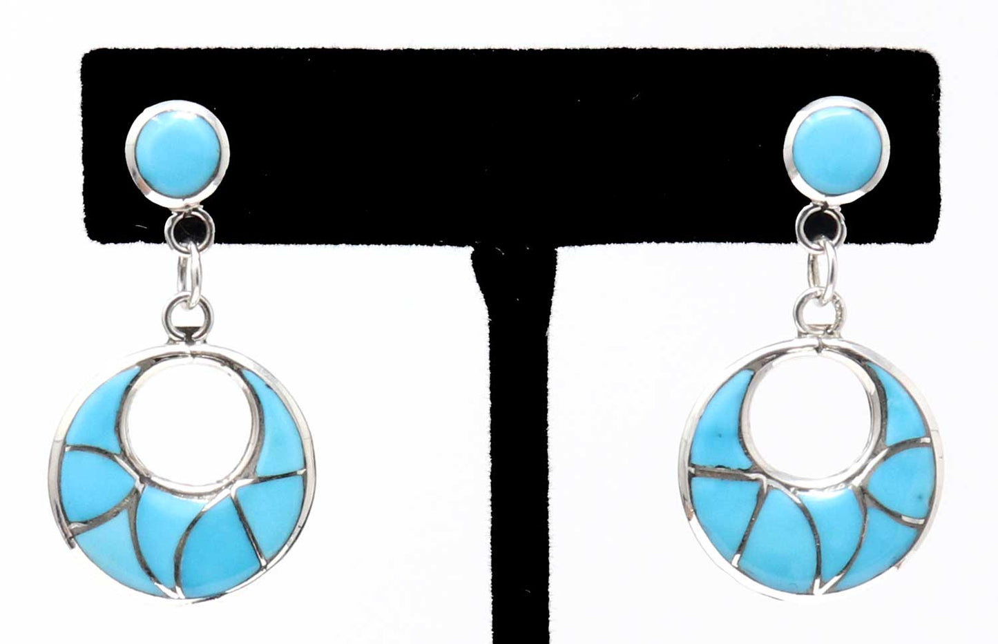Zuni Turquoise  Channel Inlay Dangle Earrings