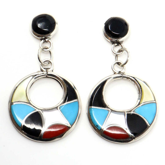 Zuni Multi-Color Channel Inlay Dangle Earrings