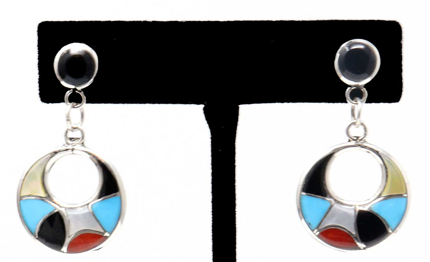 Zuni Multi-Color Channel Inlay Dangle Earrings