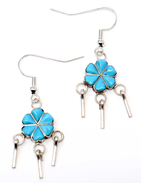 Zuni Turquoise Flower Dangles by Martinez