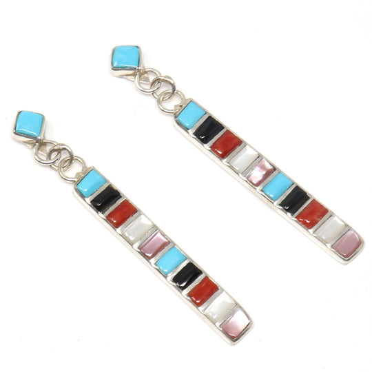 Zuni Sterling Silver Multi-Color Dangle Earrings by Luna
