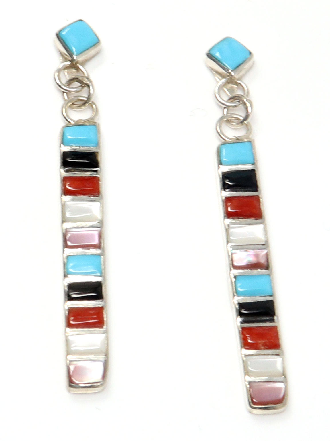 Zuni Sterling Silver Multi-Color Dangle Earrings by Luna