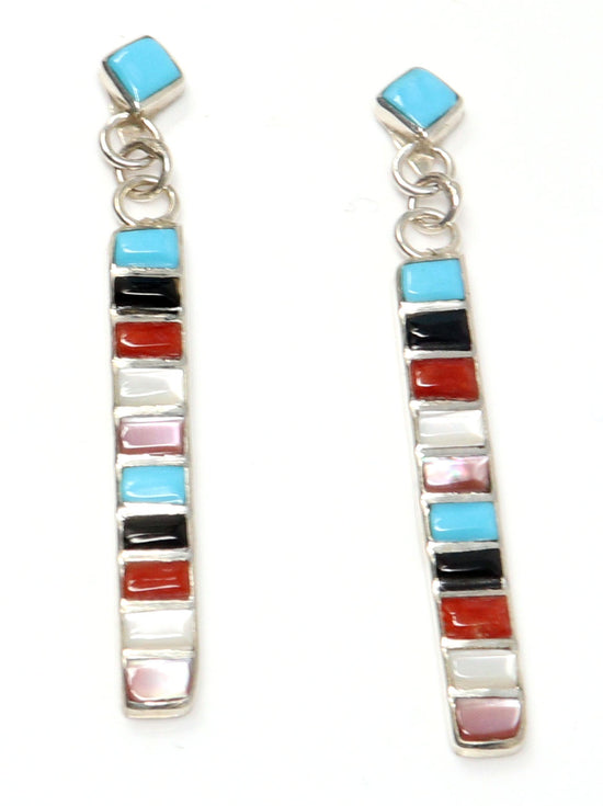Load image into Gallery viewer, Zuni Sterling Silver Multi-Color Dangle Earrings by Luna

