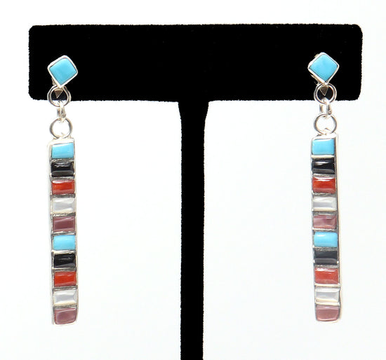 Zuni Sterling Silver Multi-Color Dangle Earrings by Luna