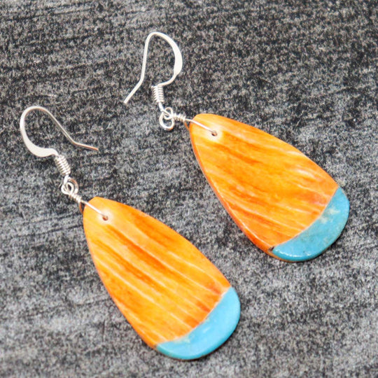 Orange Spiny Oyster & Turquoise Earrings By Pete