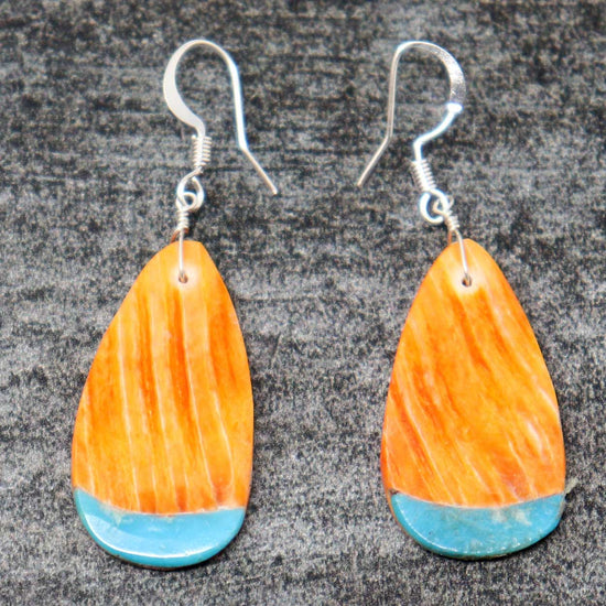 Load image into Gallery viewer, Orange Spiny Oyster &amp;amp; Turquoise Earrings By Pete

