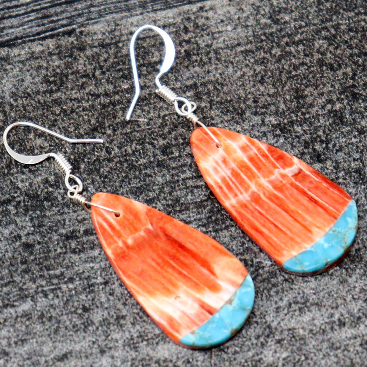 Red Spiny Oyster & Turquoise Earrings By Pete