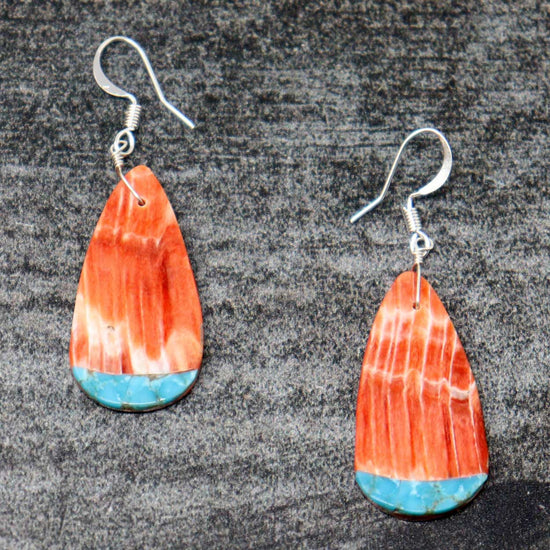 Red Spiny Oyster & Turquoise Earrings By Pete