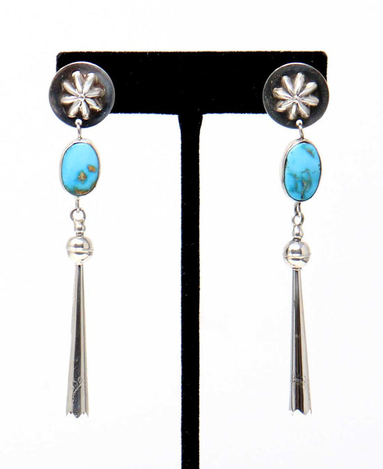 Load image into Gallery viewer, Turquoise Dangle Bolo Earrings by Laura Ingalls
