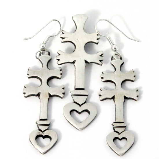 Pueblo Cross and Heart Earring Pendant Set