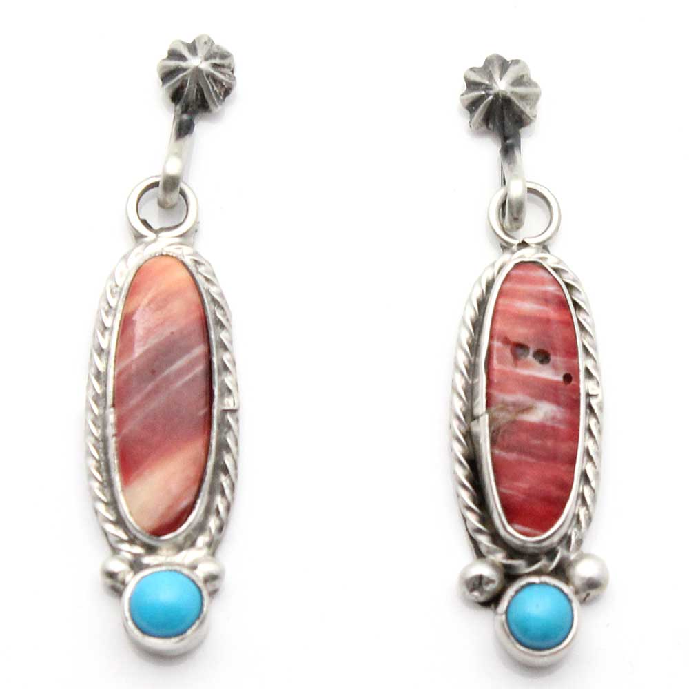 Load image into Gallery viewer, Orange Spondylus &amp;amp; Turquoise Silver Earrings
