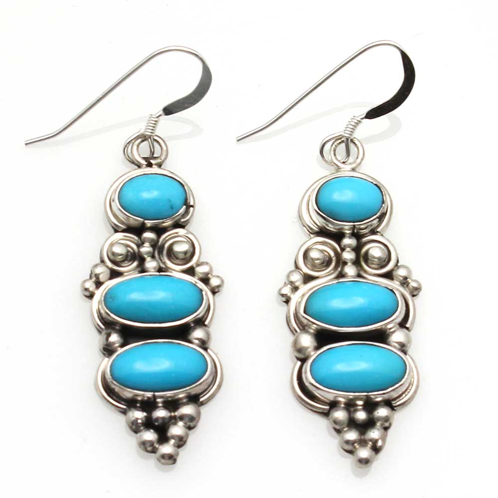 3 Stone Navajo Turquoise Drop Earrings