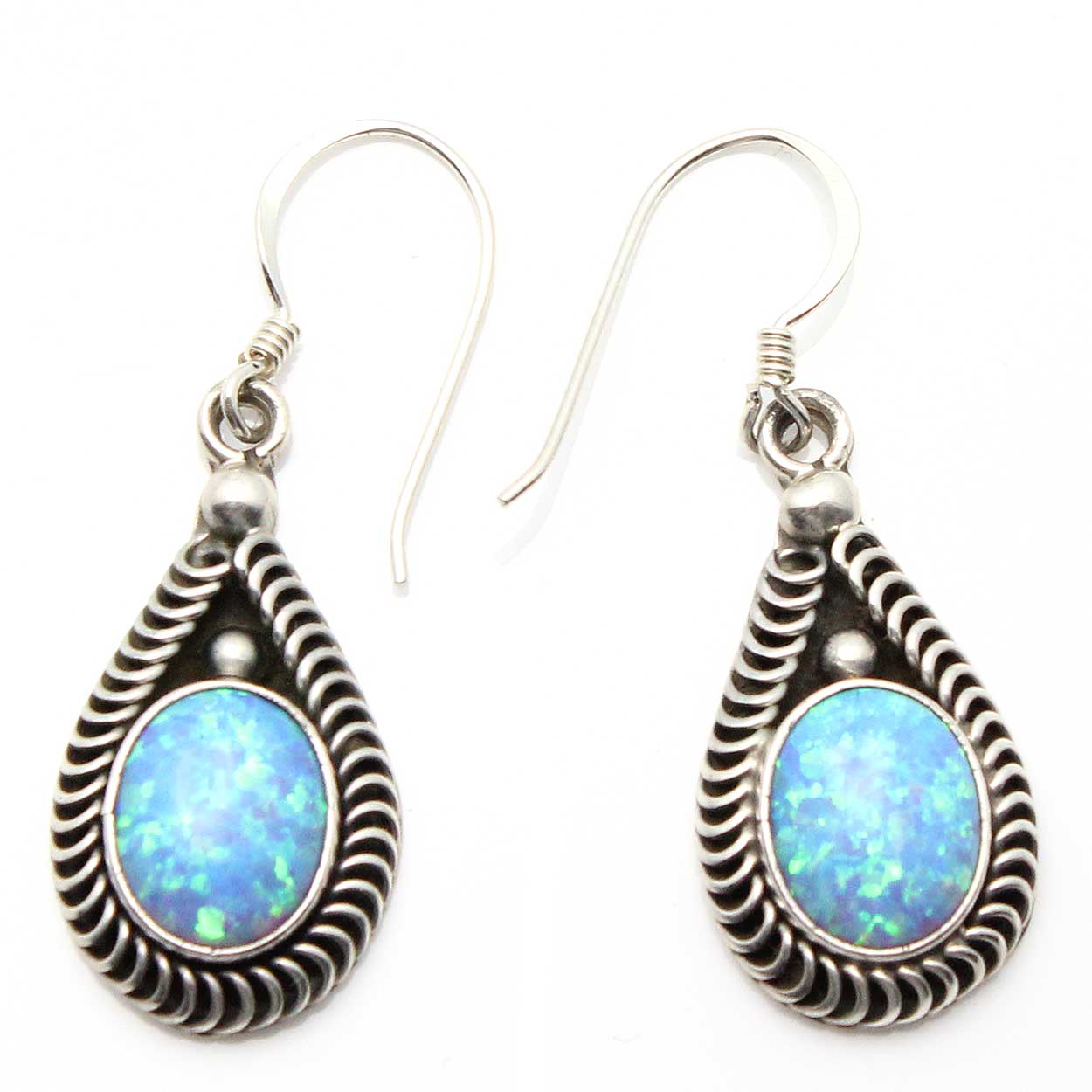 Navajo Synthetic Blue Opal Drop Earrings