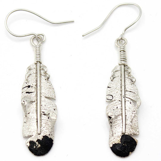 Textured Silver Feather Earrings by Rangel