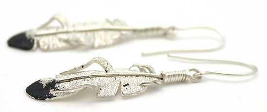 Textured Silver Feather Earrings by Rangel