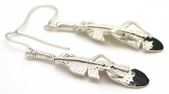 Textured Silver Feather Earrings by Rangel