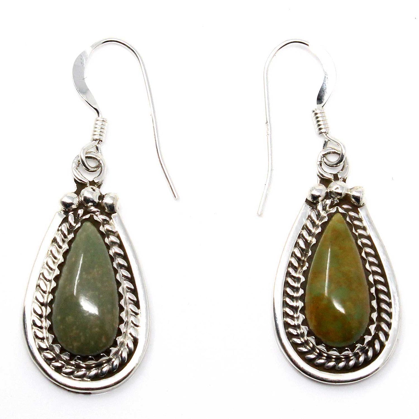 Load image into Gallery viewer, 1&amp;quot; Navajo Green Turquoise Tear Drop Dangles
