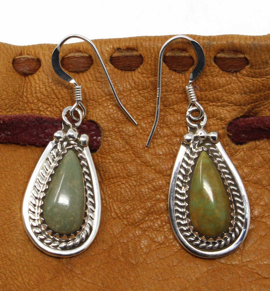 Load image into Gallery viewer, 1&amp;quot; Navajo Green Turquoise Tear Drop Dangles
