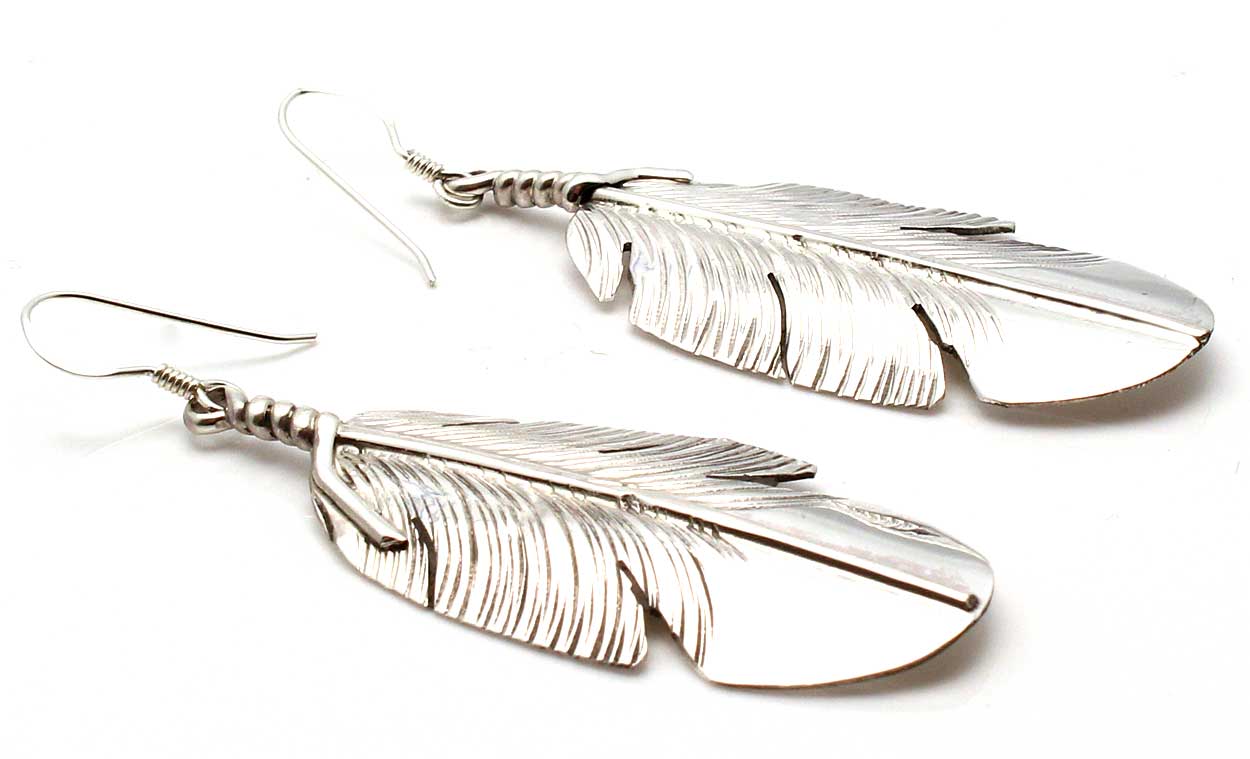 Load image into Gallery viewer, Large Silver Feather Earrings by Begay
