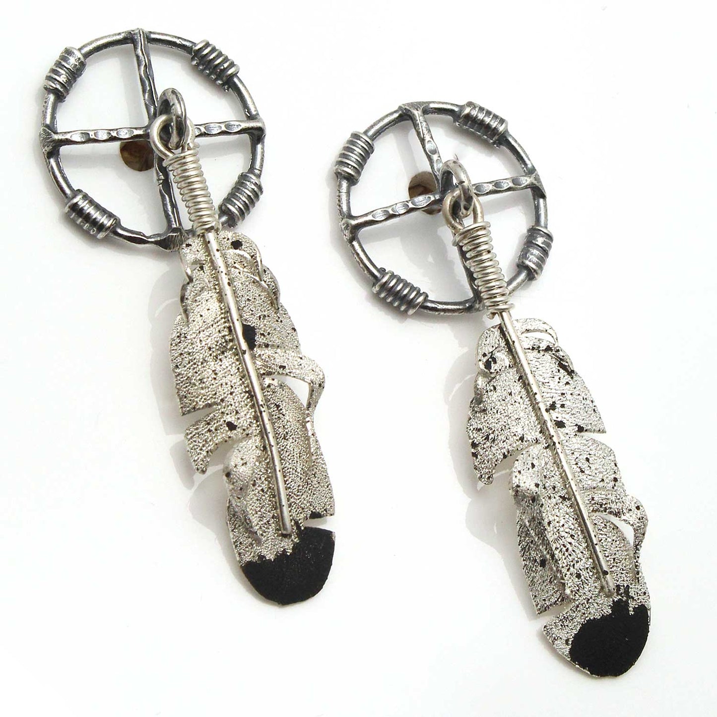 Load image into Gallery viewer, Silver Feather Earrings by Ernest Rangel
