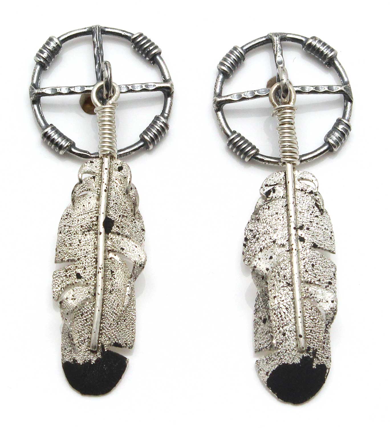 Load image into Gallery viewer, Silver Feather Earrings by Ernest Rangel
