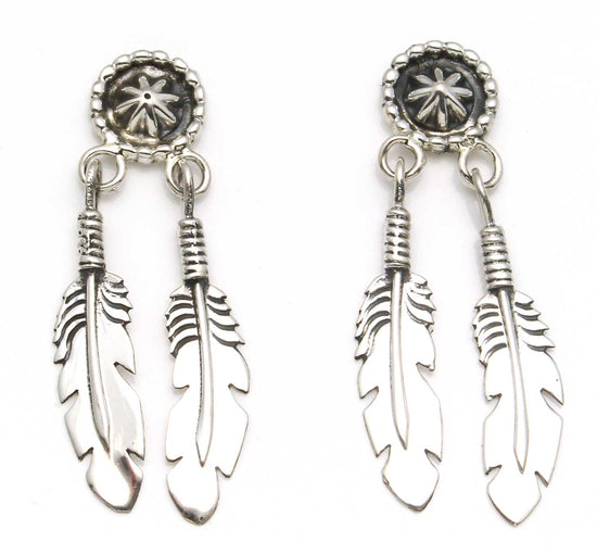 Load image into Gallery viewer, Silver Stud Earrings With Feather Dangles
