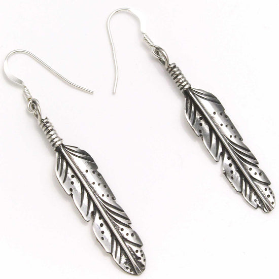 Silver Feather Dangle Earrings by Joe