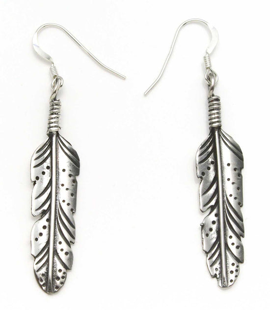 Silver Feather Dangle Earrings by Joe