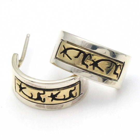 Silver & Gold Overlay Kokopelli Hoops by Skeets