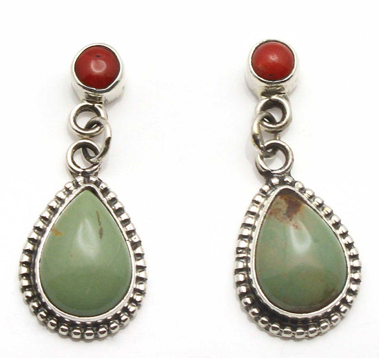 Turquoise & Coral Dangle Earrings by Mariano
