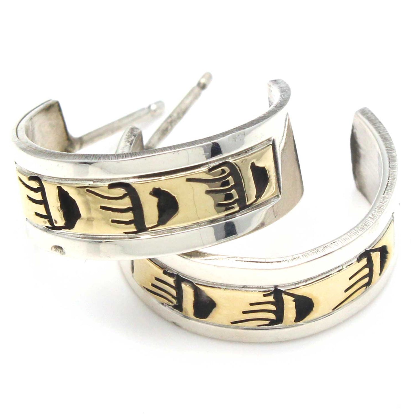 Load image into Gallery viewer, Silver &amp;amp; Gold Overlay Bear Paw Hoops by Skeets
