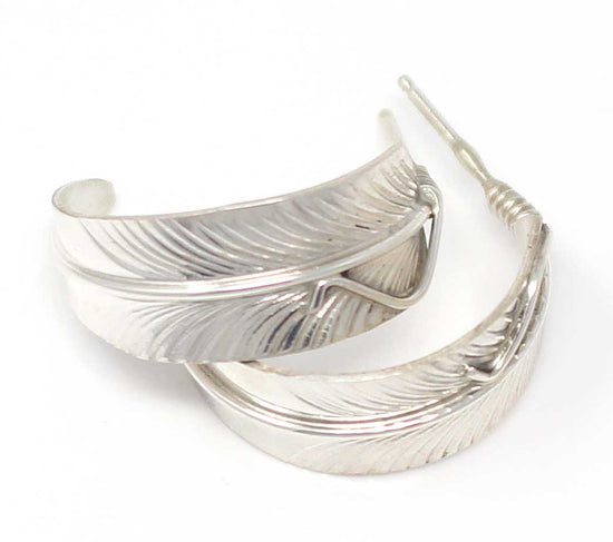 Sterling Silver Feather Hoop Earrings