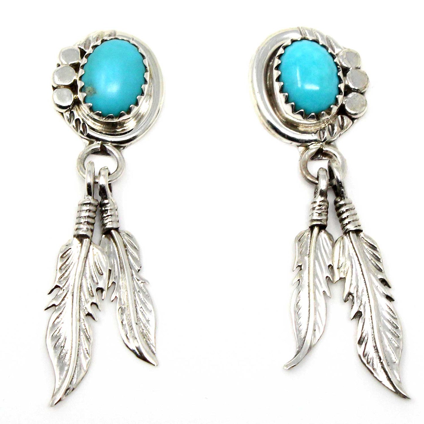 Load image into Gallery viewer, Navajo Turquoise Feather Dangle Earrings
