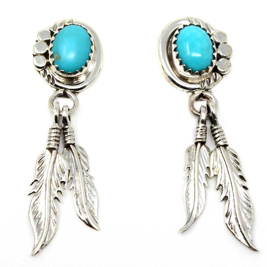 Navajo Turquoise Feather Dangle Earrings
