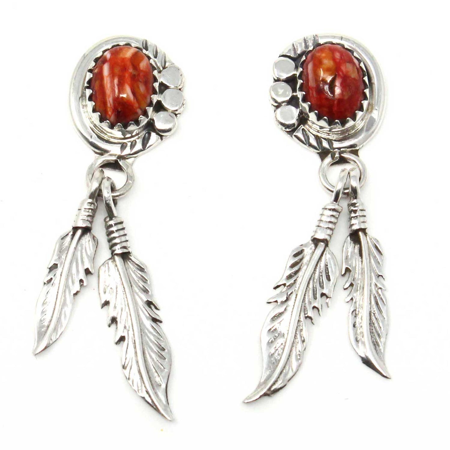 Navajo Spiny Oyster Shell Feather Dangle Earrings