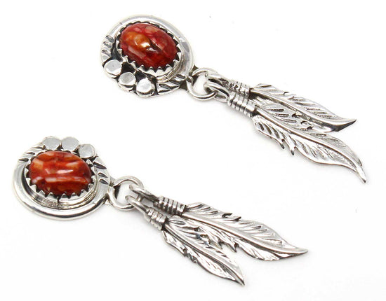 Navajo Spiny Oyster Shell Feather Dangle Earrings