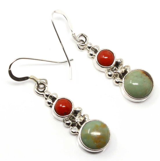 Load image into Gallery viewer, Turquoise &amp;amp; Coral Dangle Earrings by Begay
