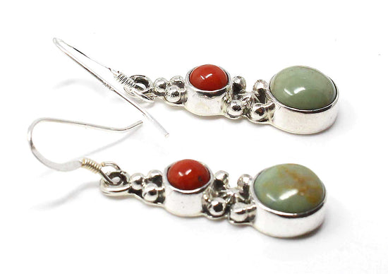 Load image into Gallery viewer, Turquoise &amp;amp; Coral Dangle Earrings by Begay

