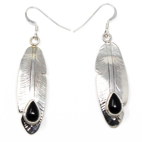Sterling Silver & Jet Feather Earrings